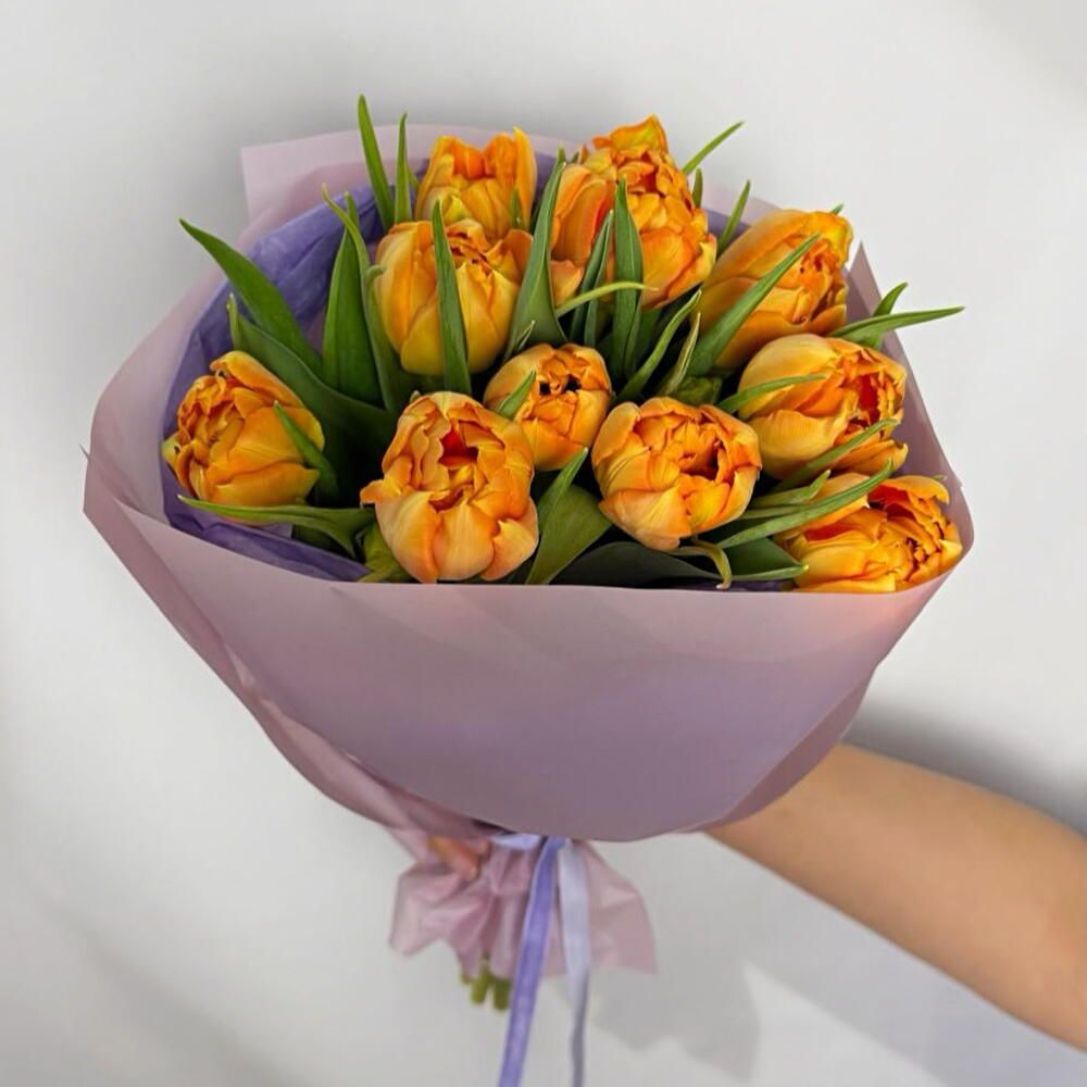Ramo de tulipanes dobles naranja