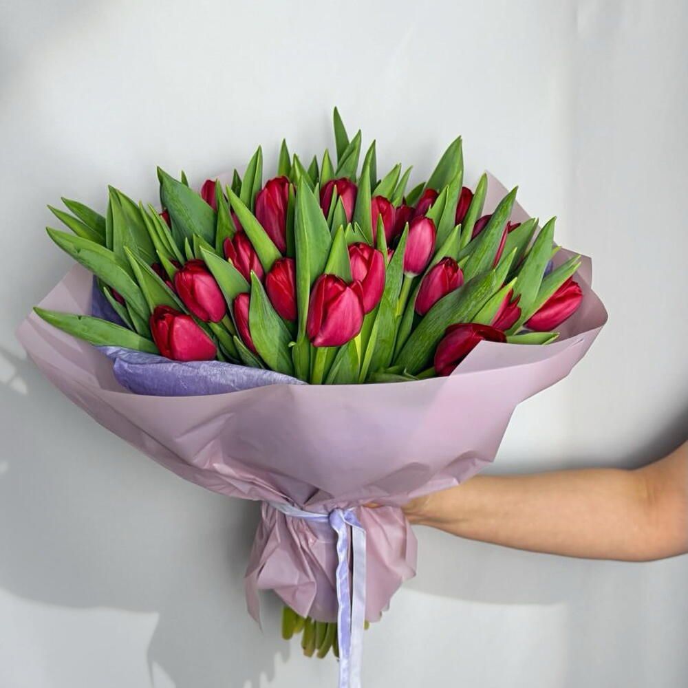 Ramo de tulipanes fucsia, 50 tulipanes